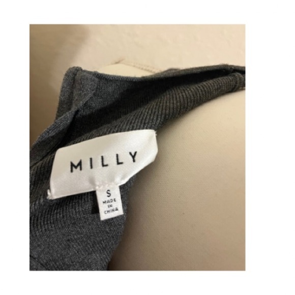 Milly Sleeveless Shirred Side Mock Neck Knit Sheath Dress Gray Women's Size S - Picture 4 of 6